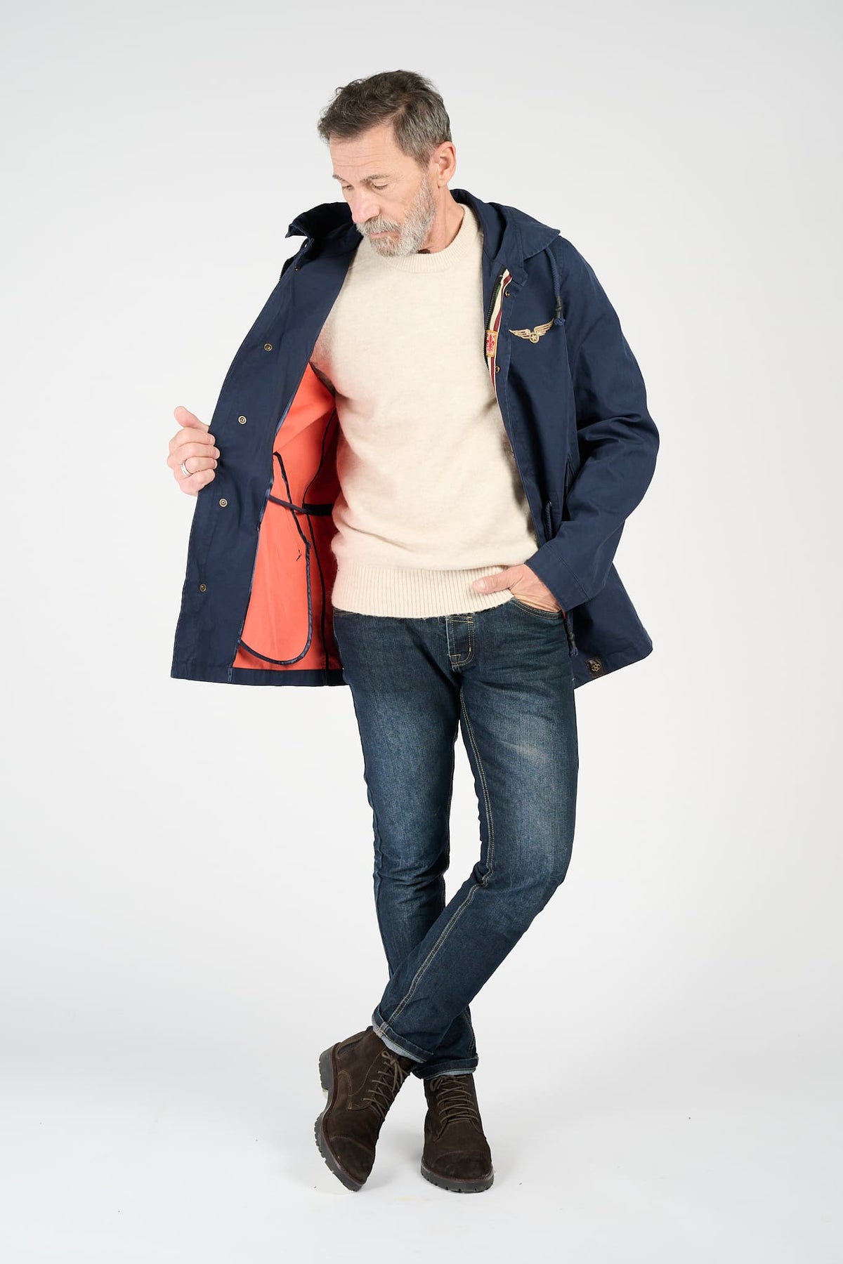 Men’s Long Blue Parka man Barone firenze - 8
