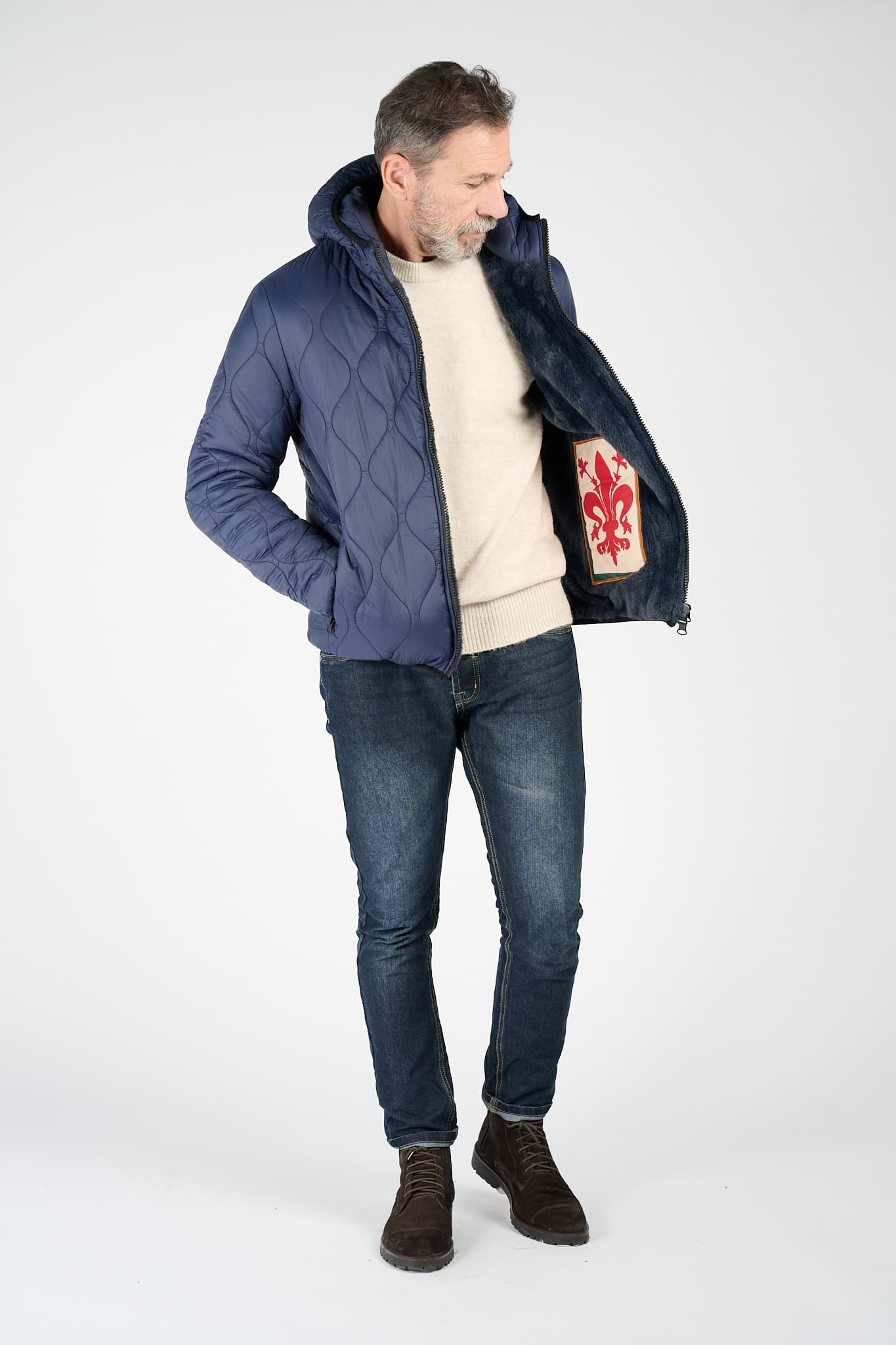 Men’s Long Blue Parka man Barone firenze - 12