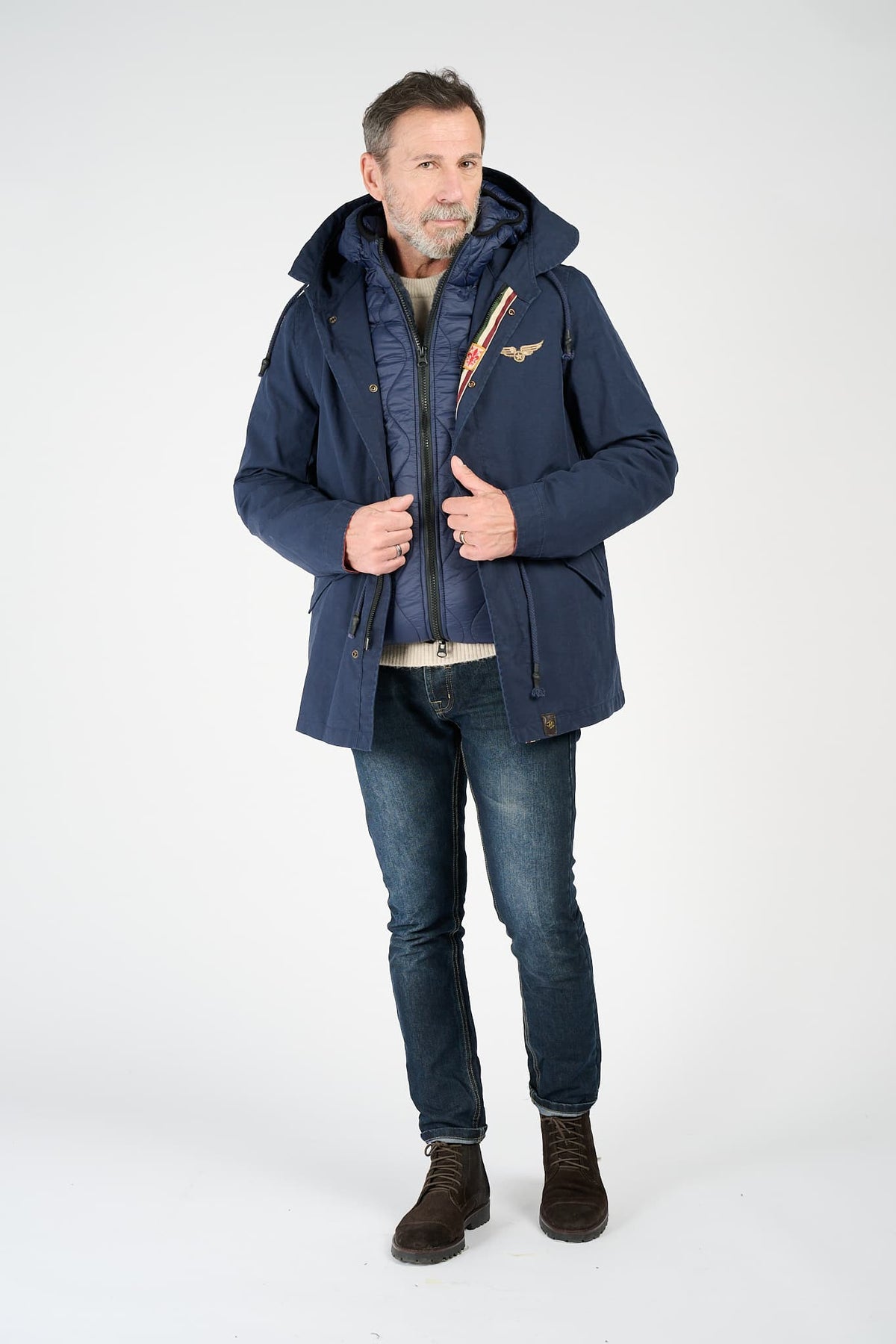 Men’s Long Blue Parka man Barone firenze - 2