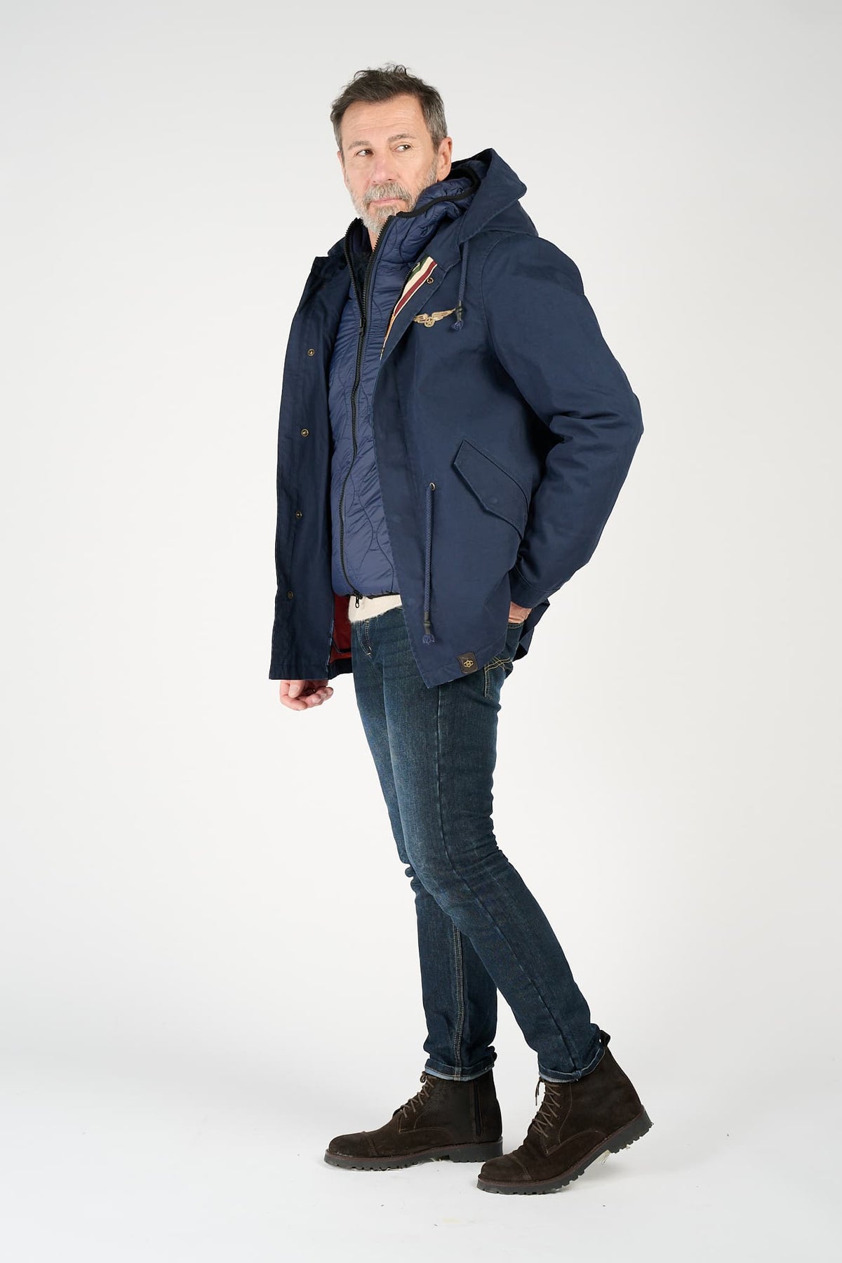 Men’s Long Blue Parka man Barone firenze - 4