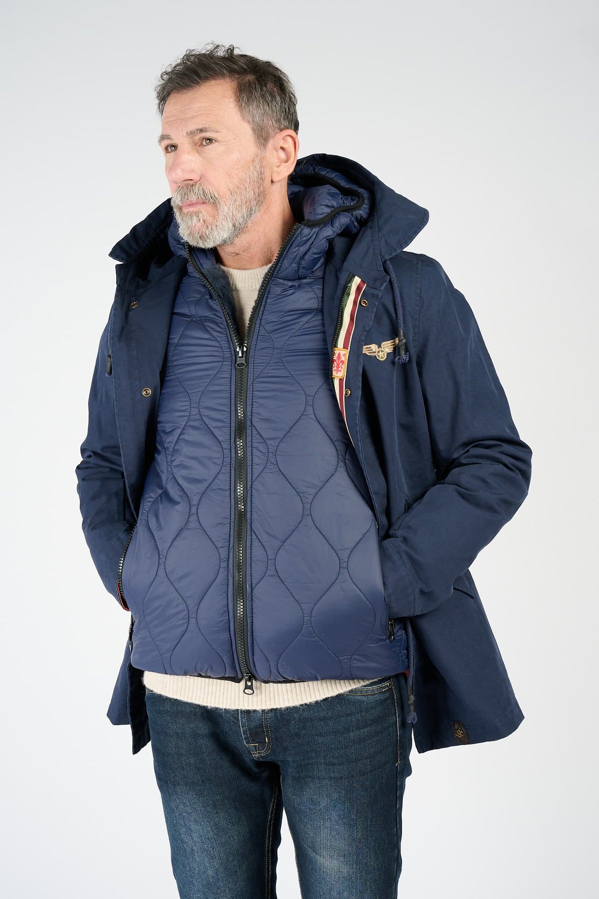 Men’s Long Blue Parka man Barone firenze - 3