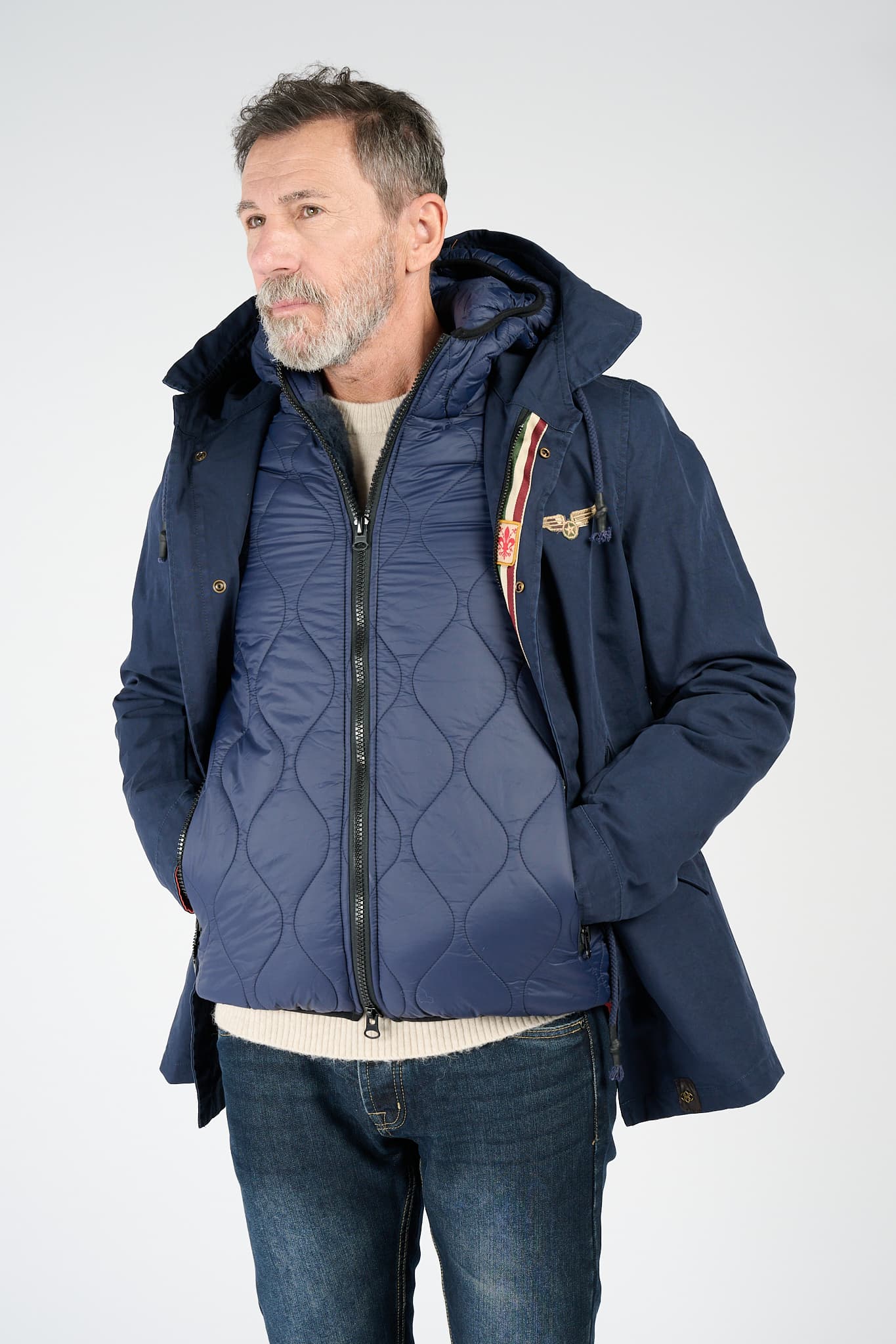 Men’s Long Blue Parka man Barone firenze - 3
