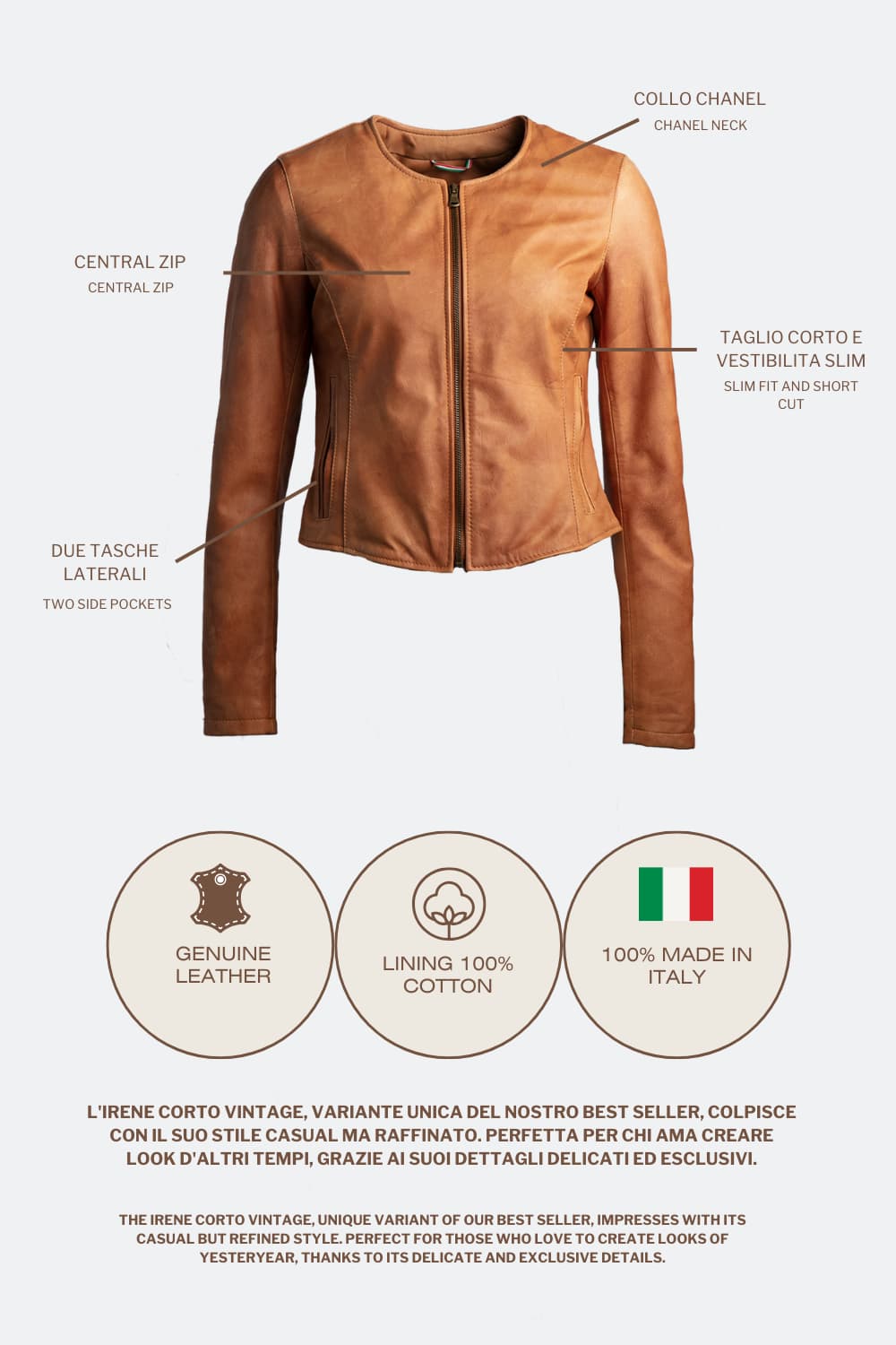 Irene Corto Gold Vintage giacca donna 100% vera pelle Made in Italy - Barone Firenze