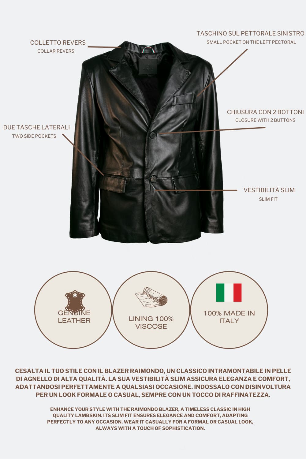Blazer Raimondo uomo 100% vera pelle Made in Italy - Barone Firenze