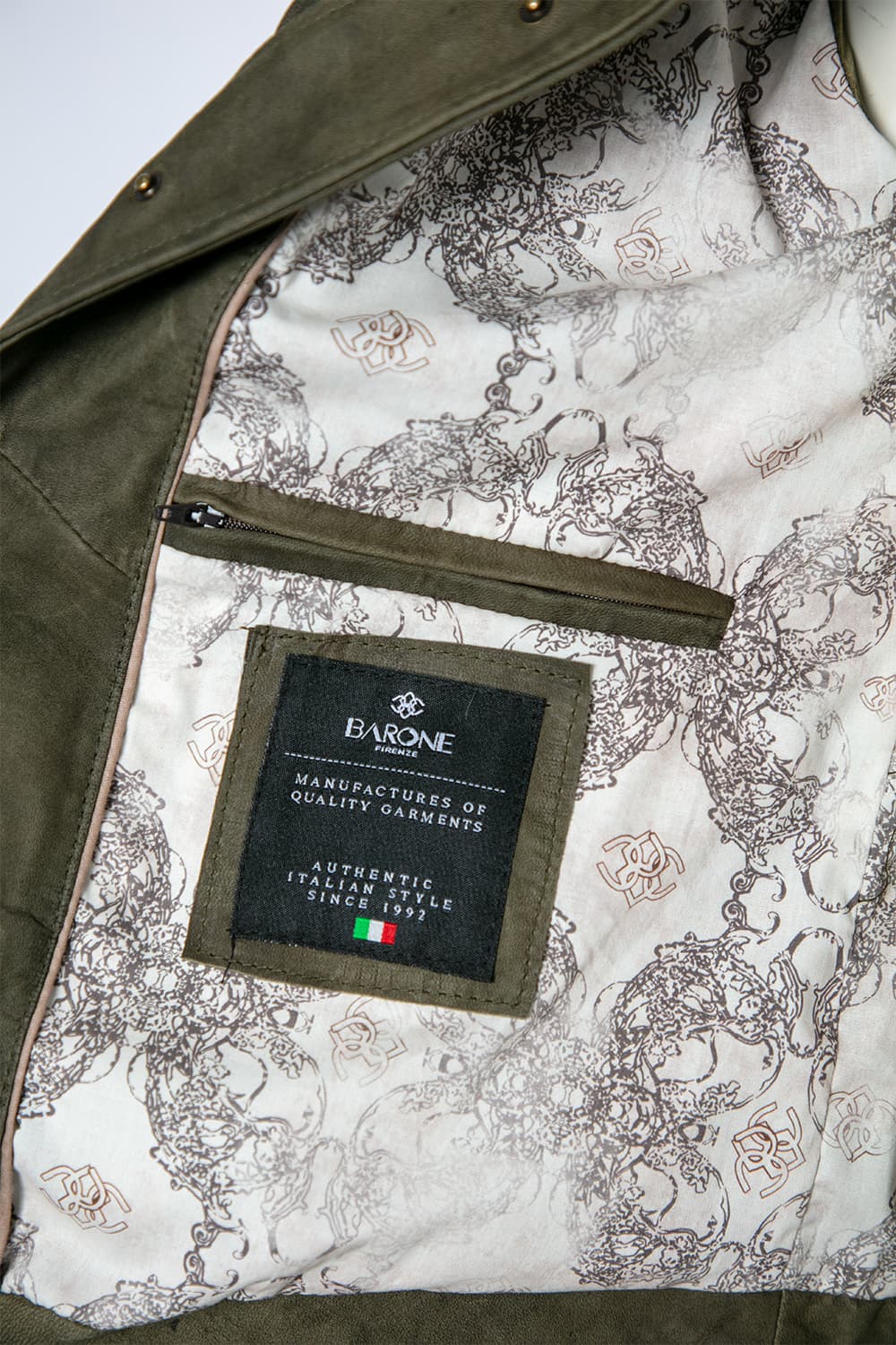 Ale oleato verde giacca uomo 100% vera pelle Made in Italy - Barone Firenze