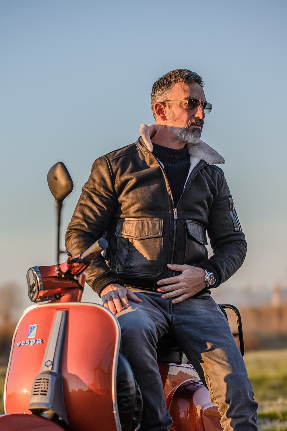 Giacca Aviatore Uomo Nero Shearling Style - Barone Firenze