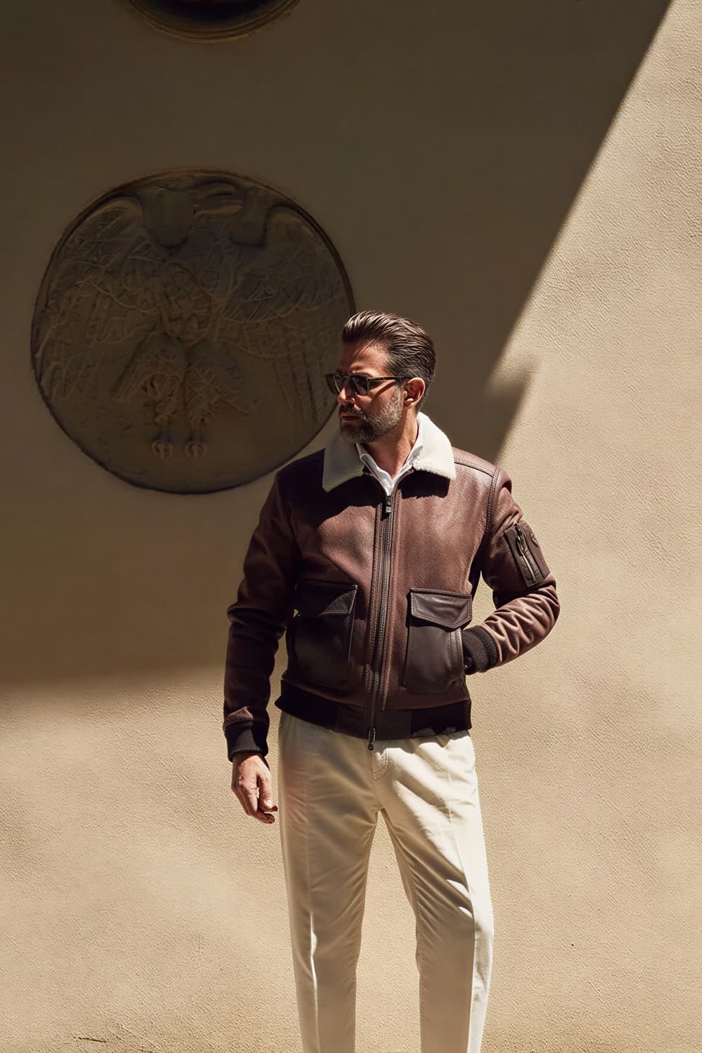 Giacca Aviatore Uomo Testa di Moro Shearling Style - Barone Firenze