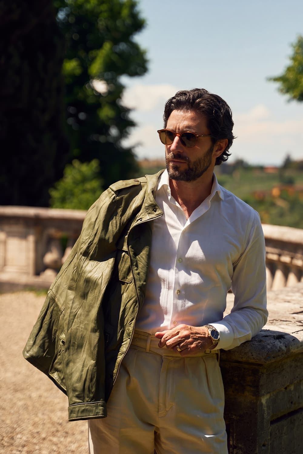 Francesco Sahariana Vintage Verde giacca uomo 100% vera pelle Made in Italy - Barone Firenze