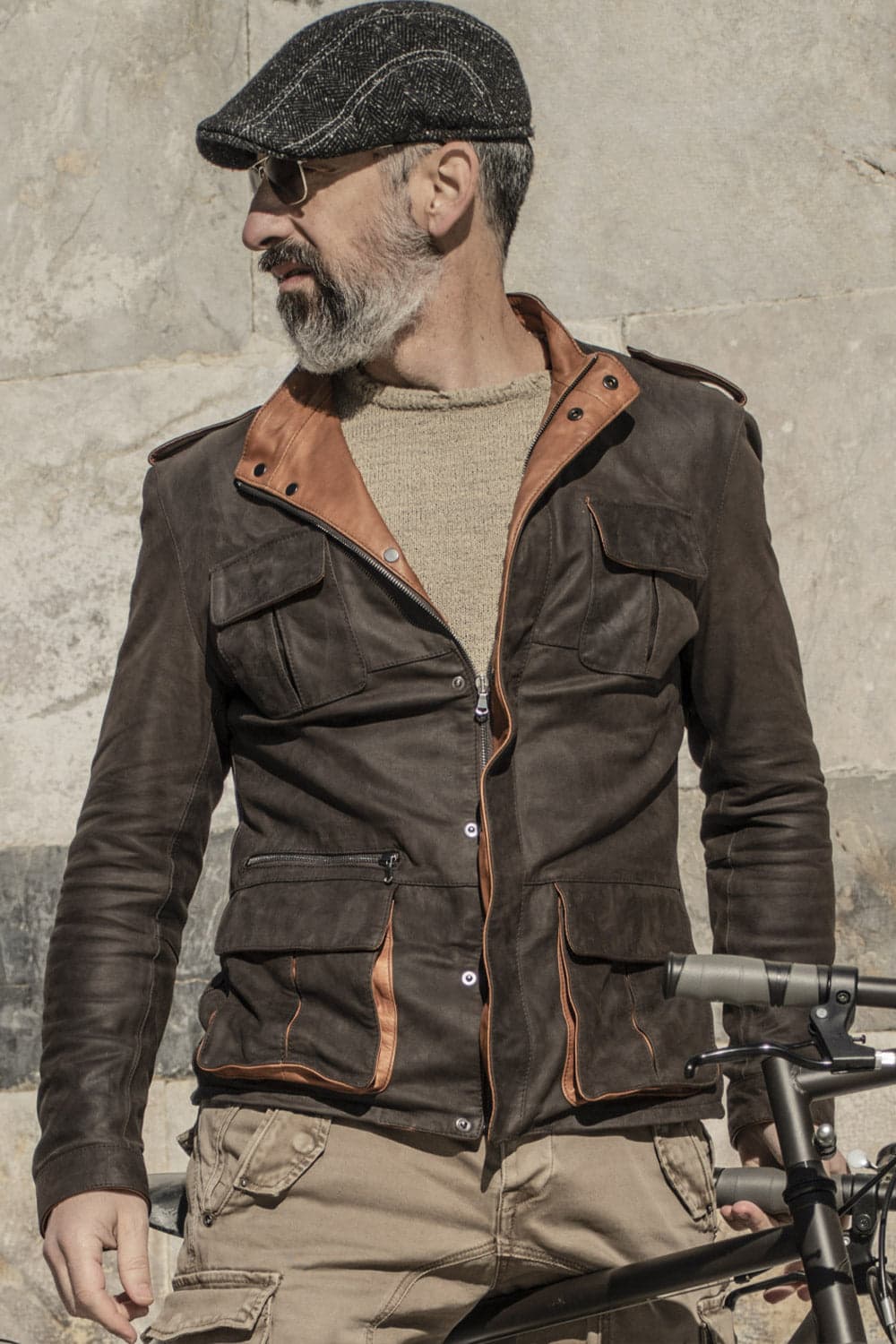 Francesco Oleato Sahariana Testa di Moro giacca uomo 100% vera pelle Made in Italy - Barone Firenze