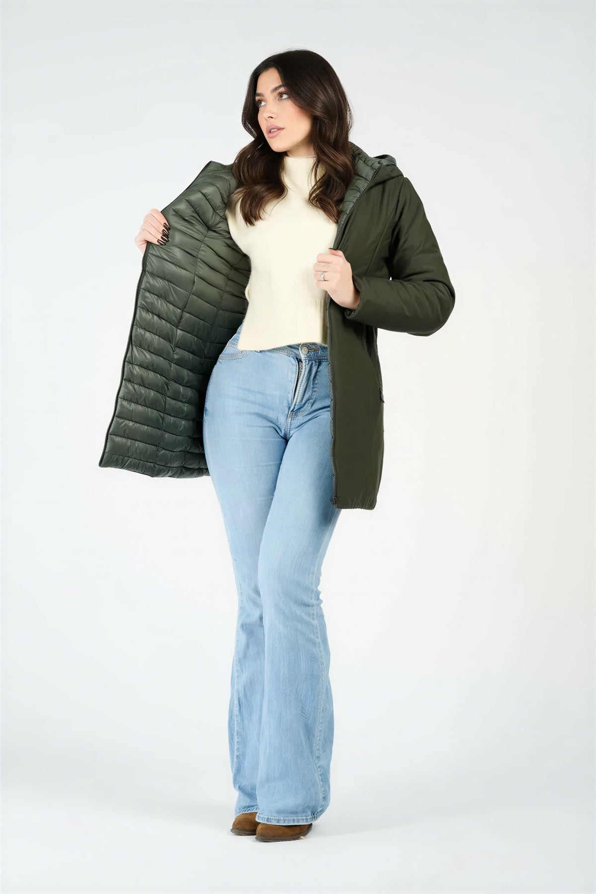 Women's Long Green Thermal Down Jacket woman Barone firenze - 2