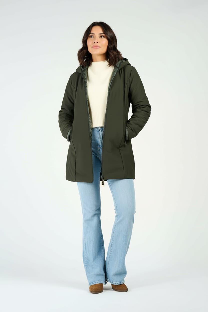 Women's Long Green Thermal Down Jacket woman Barone firenze - 3