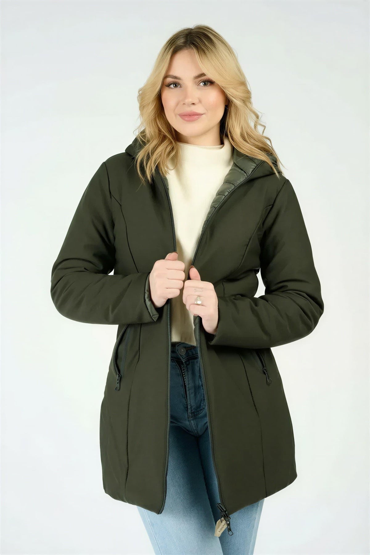 Women's Long Green Thermal Down Jacket woman Barone firenze - 1