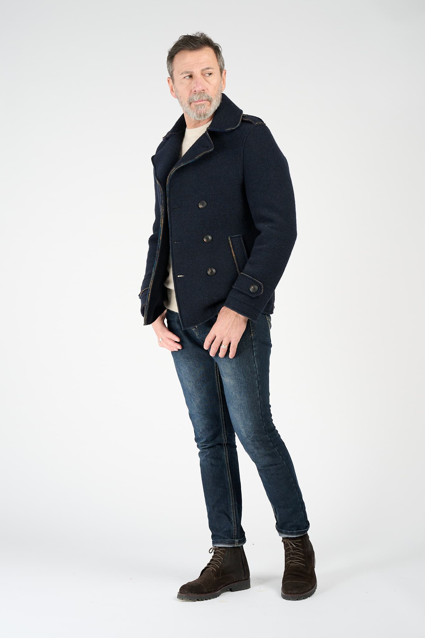 Men's Mixed Wool Double Breasted Coat man Barone firenze - 3