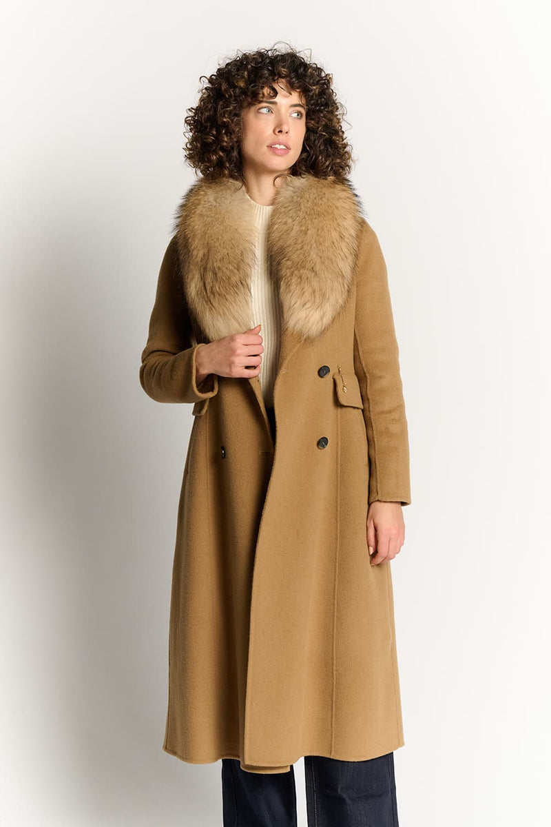 Camel Coat with Fur Collar donna Barone firenze - 1