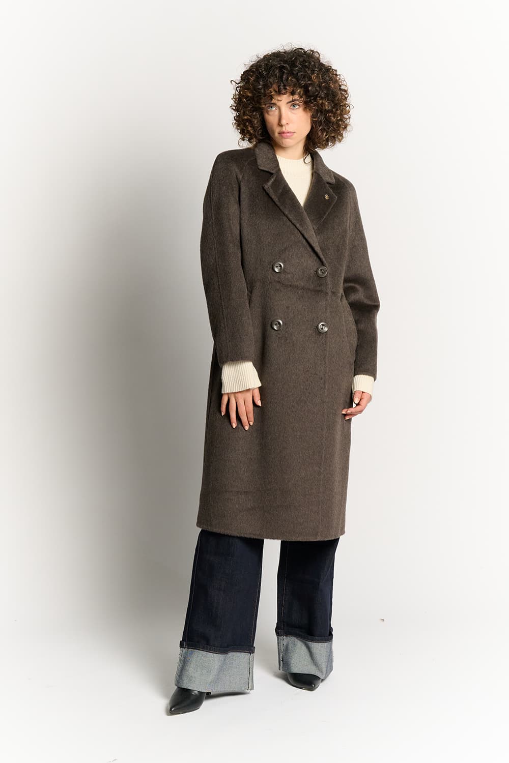Taupe Double-Breasted Alpaca Coat donna Barone firenze - 3