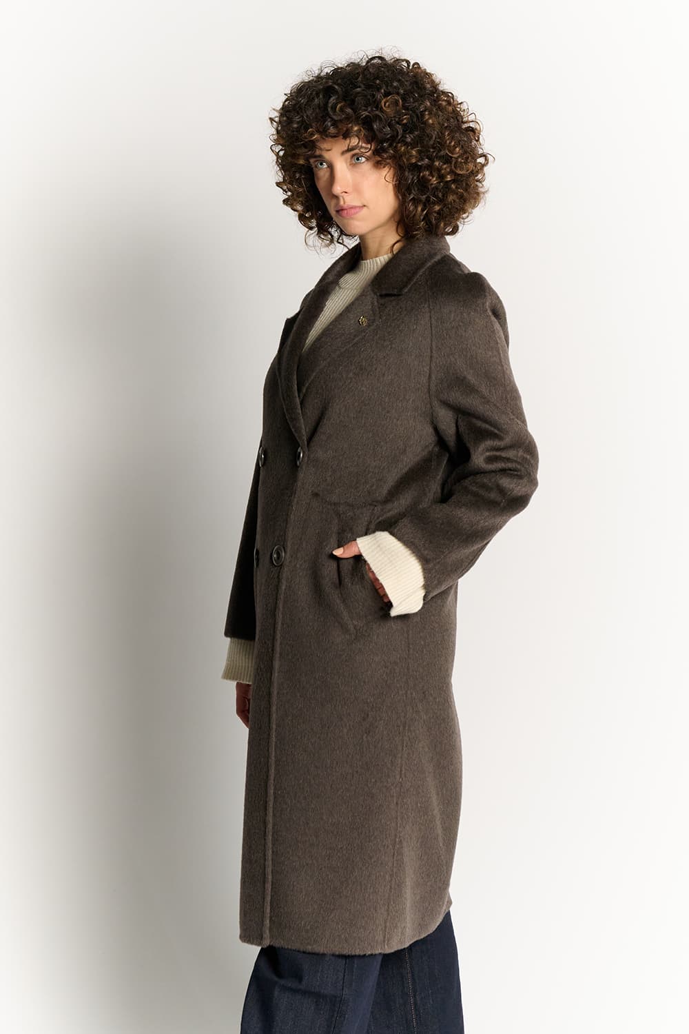 Taupe Double-Breasted Alpaca Coat donna Barone firenze - 2