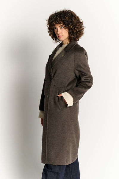 Taupe Double-Breasted Alpaca Coat