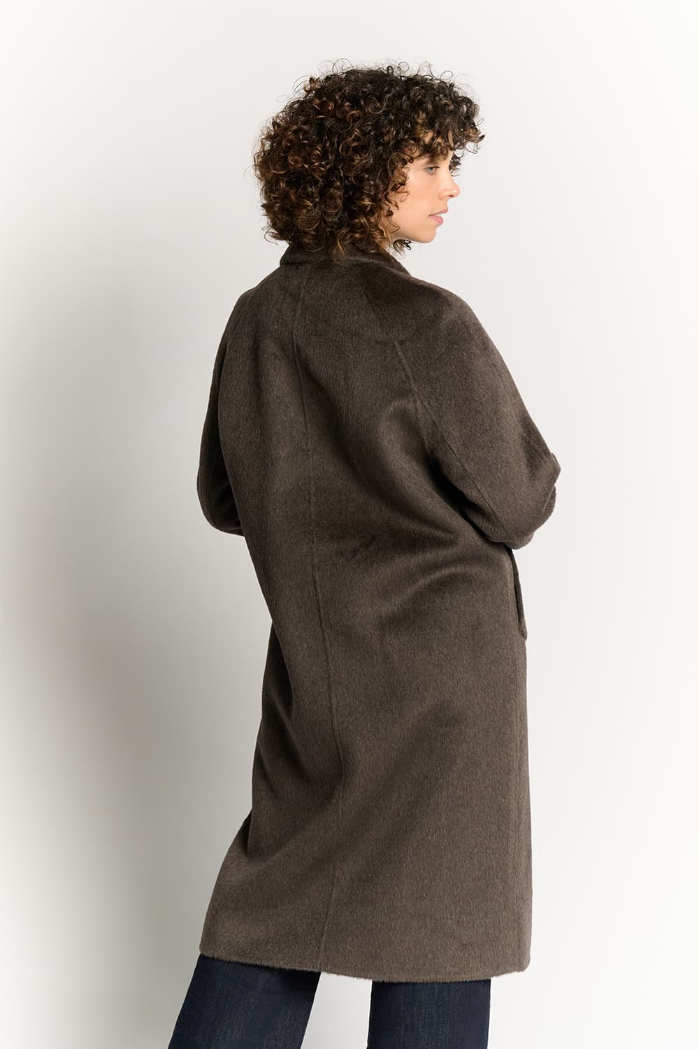 Taupe Double-Breasted Alpaca Coat donna Barone firenze - 4