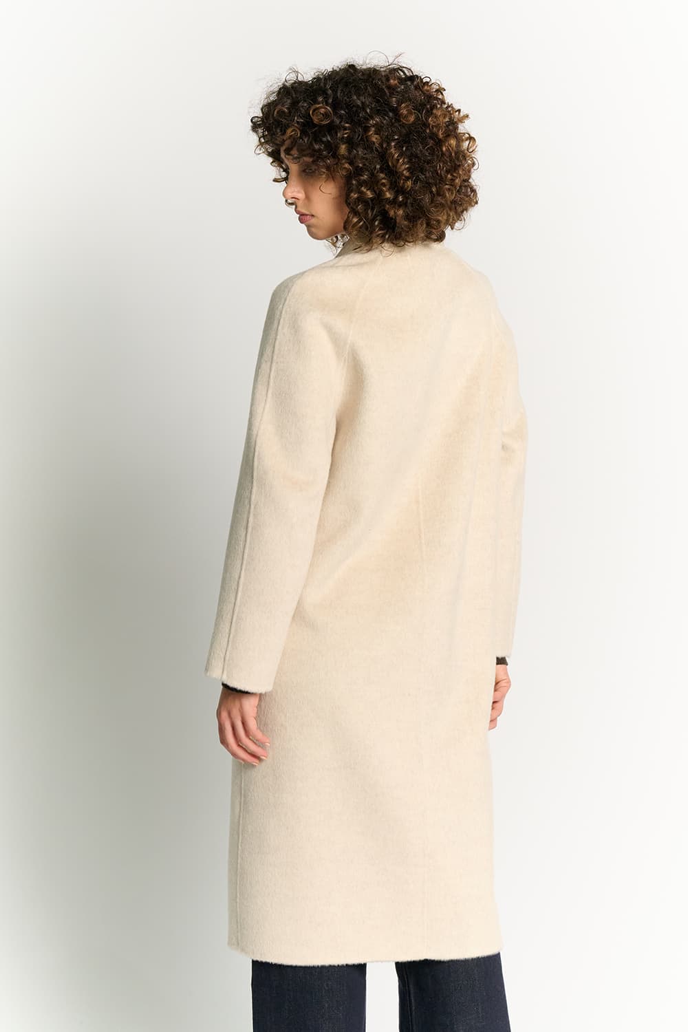 Beige Double-Breasted Alpaca Coat donna Barone firenze - 4