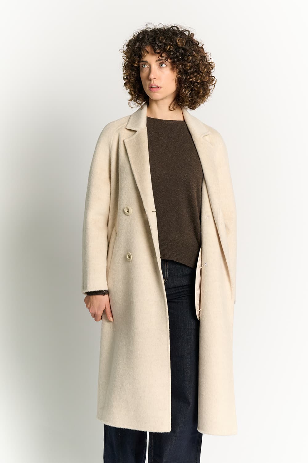 Beige Double-Breasted Alpaca Coat donna Barone firenze - 3