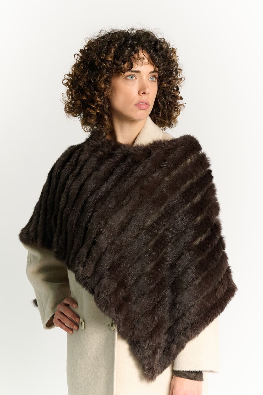 Chocolate Lapin Fur Cape woman Barone firenze - 1
