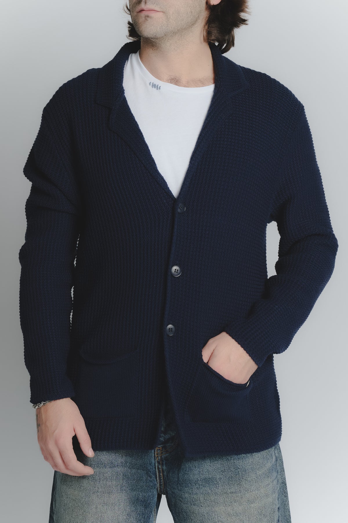 Cardigan Misto Lana Blu da Uomo man Barone firenze - 1