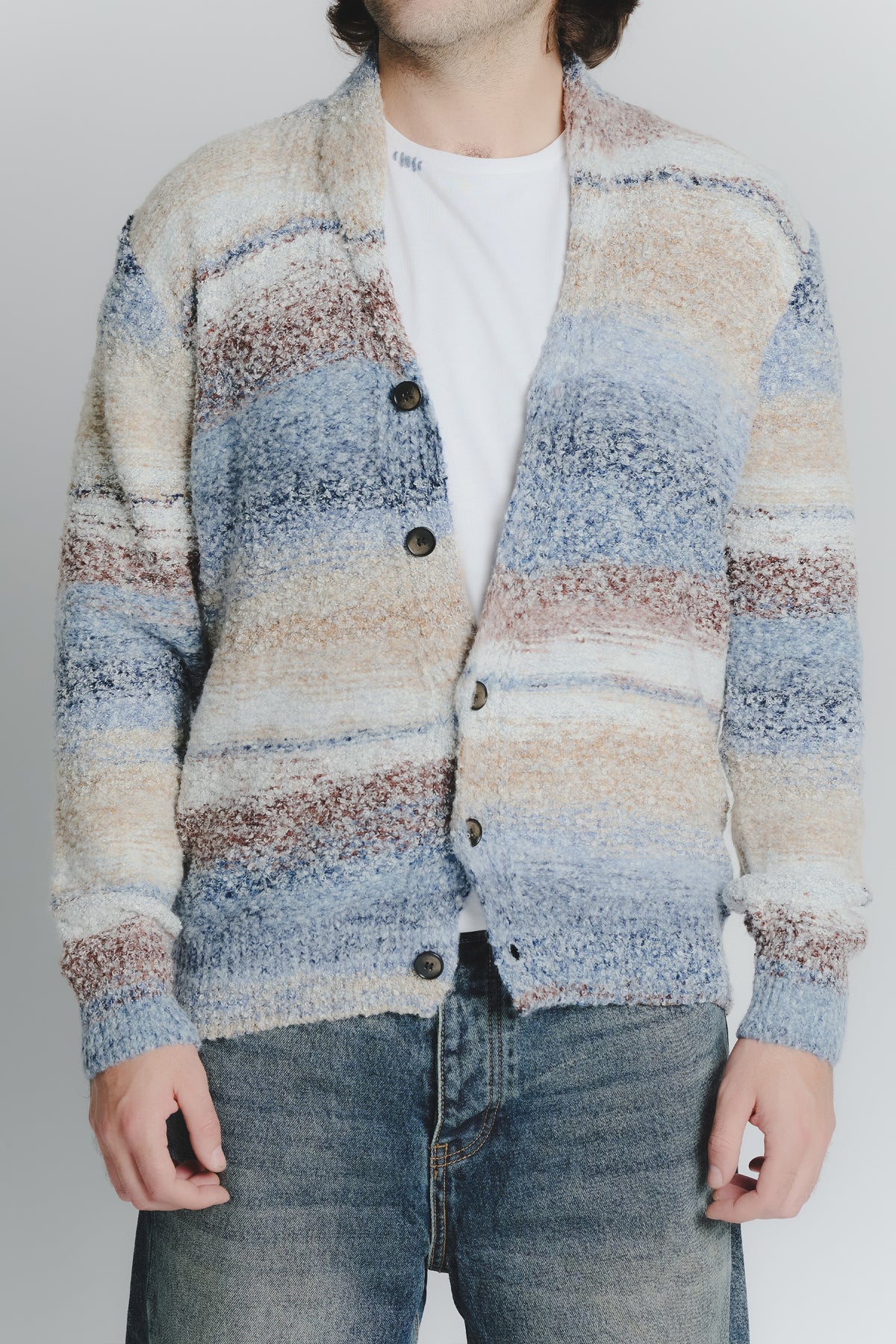 Cardigan Mélange Beige Denim da Uomo man Barone firenze - 3