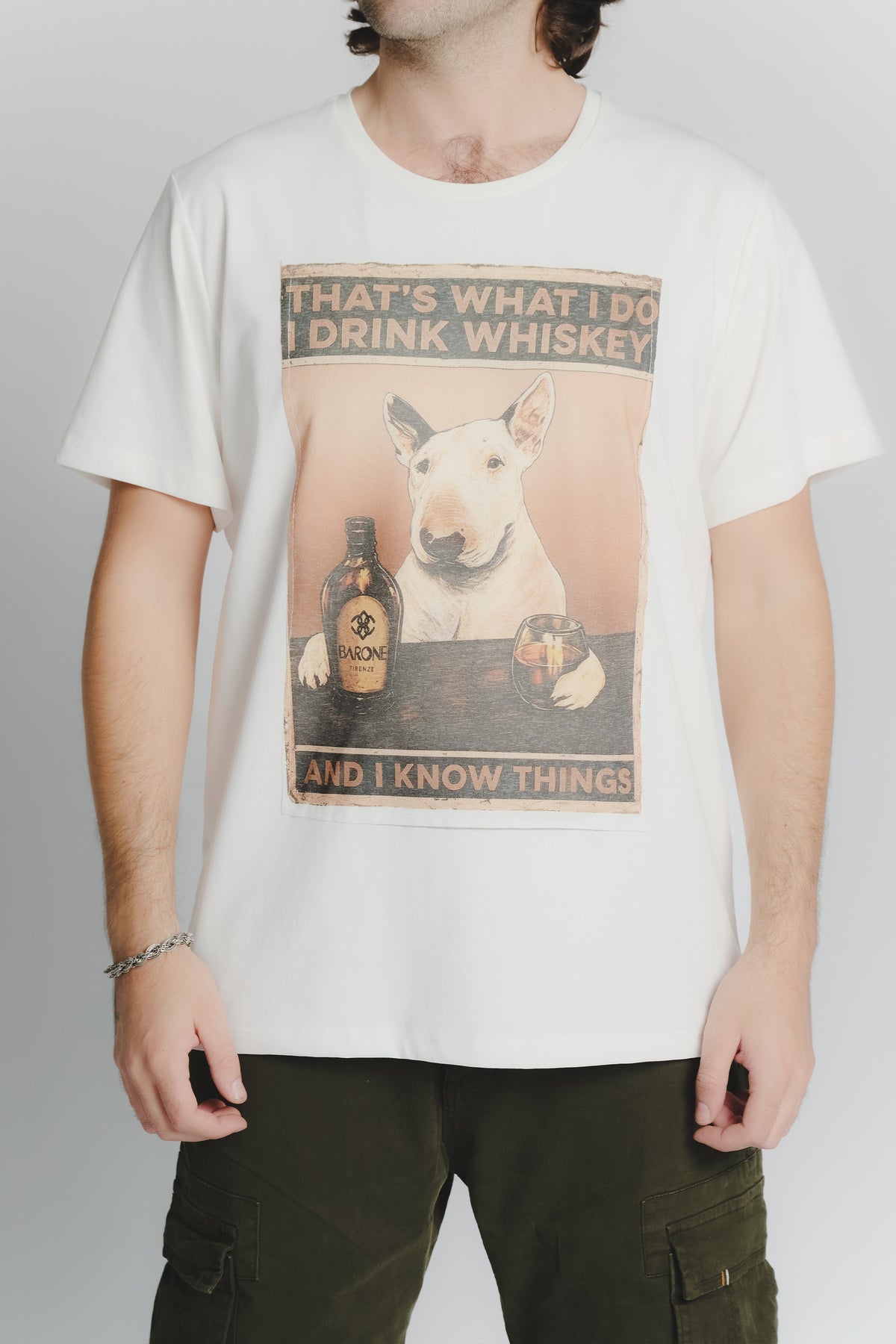 T-Shirt Uomo Stampa Bull Terrier Bianco man Barone firenze - 1