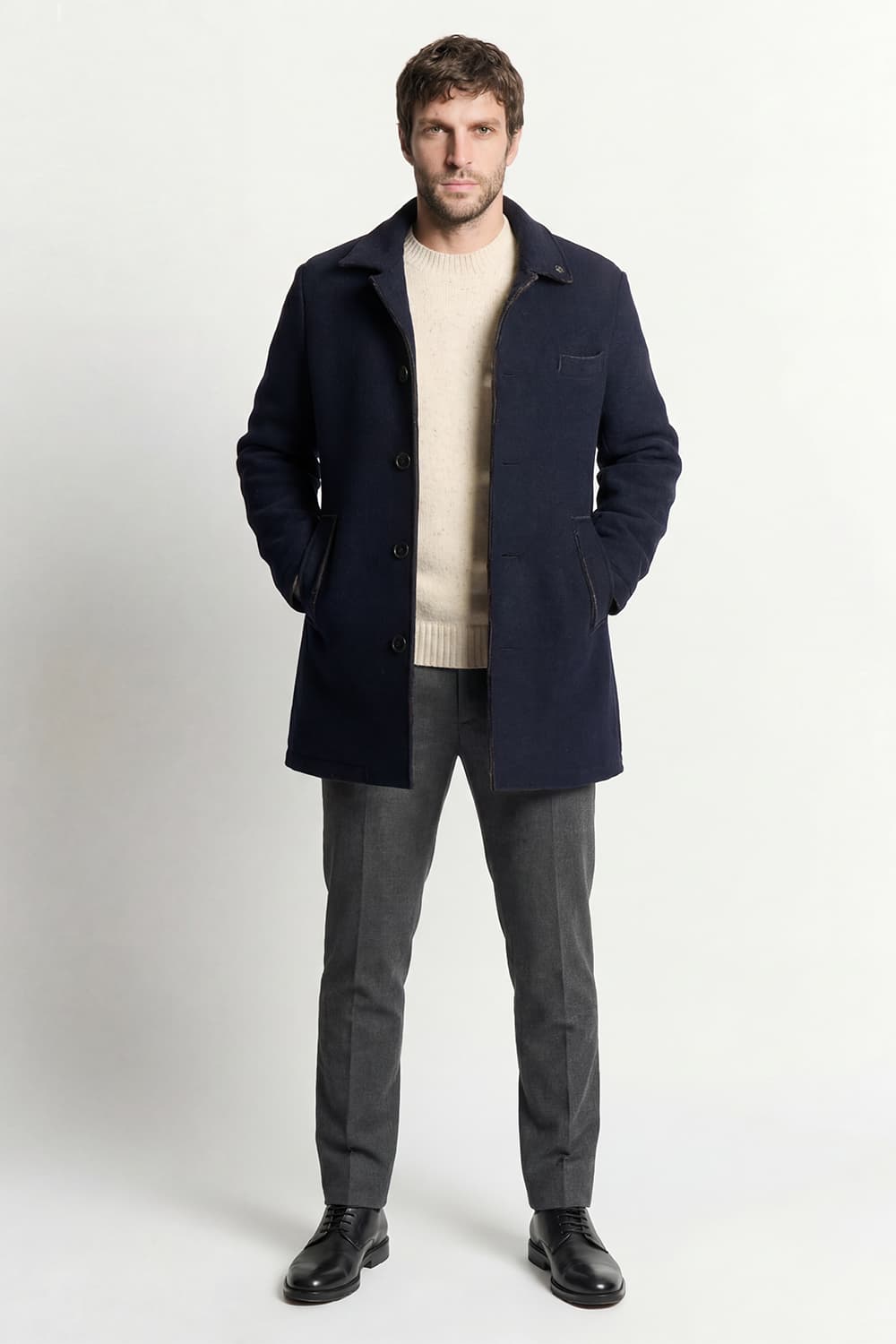 Men's Mixed Wool Double Breasted Coat uomo Barone firenze - 2