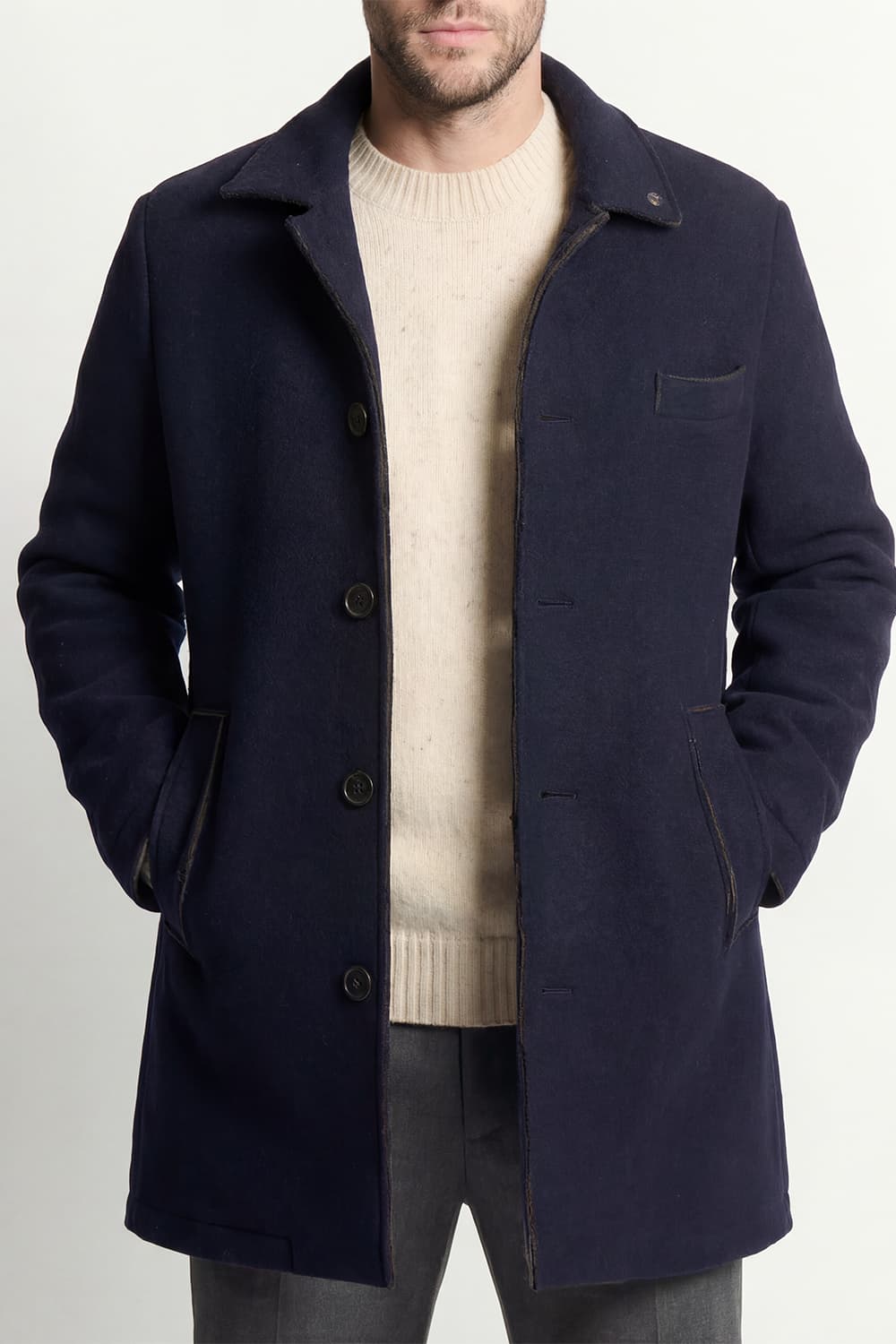 Men's Mixed Wool Double Breasted Coat uomo Barone firenze - 1