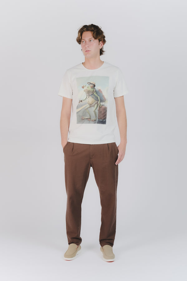 Pantaloni Lino con Bottone Cioccolato man Barone firenze