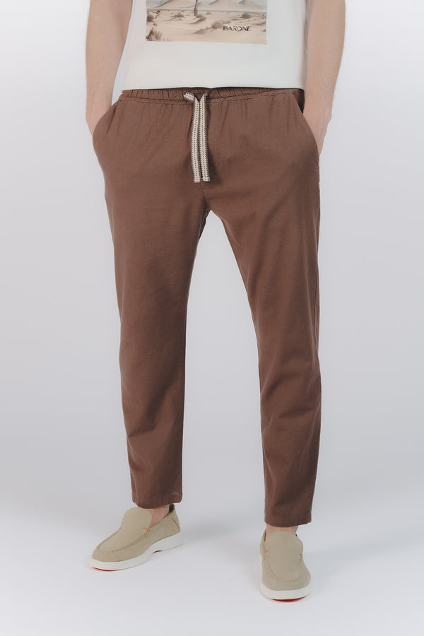 Pantaloni Lino con Elastico Cioccolato man Barone firenze