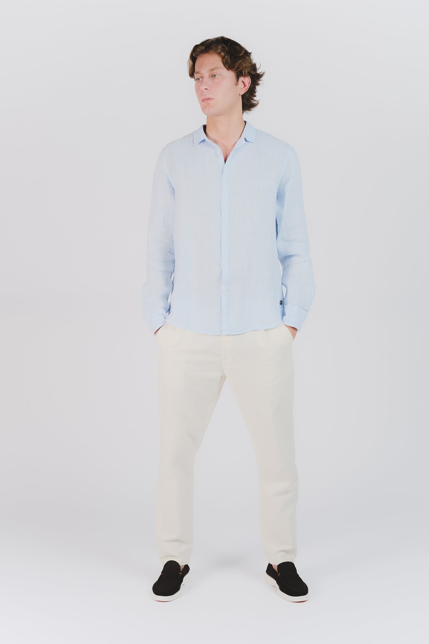 Camicia Uomo Lino Celeste man Barone firenze - 2