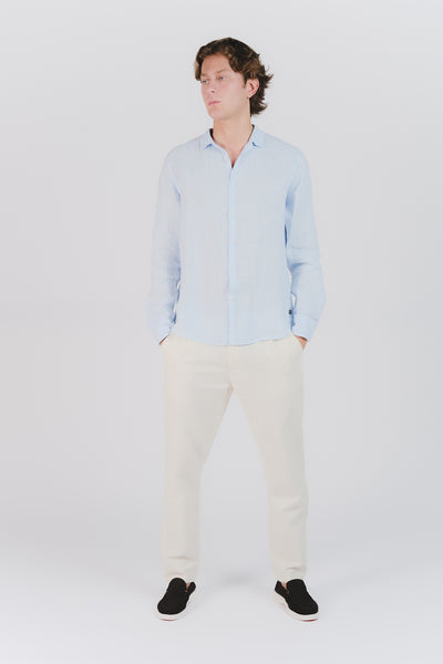 Camicia Uomo Lino Celeste