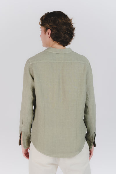 Camicia Uomo Lino Verde Militare