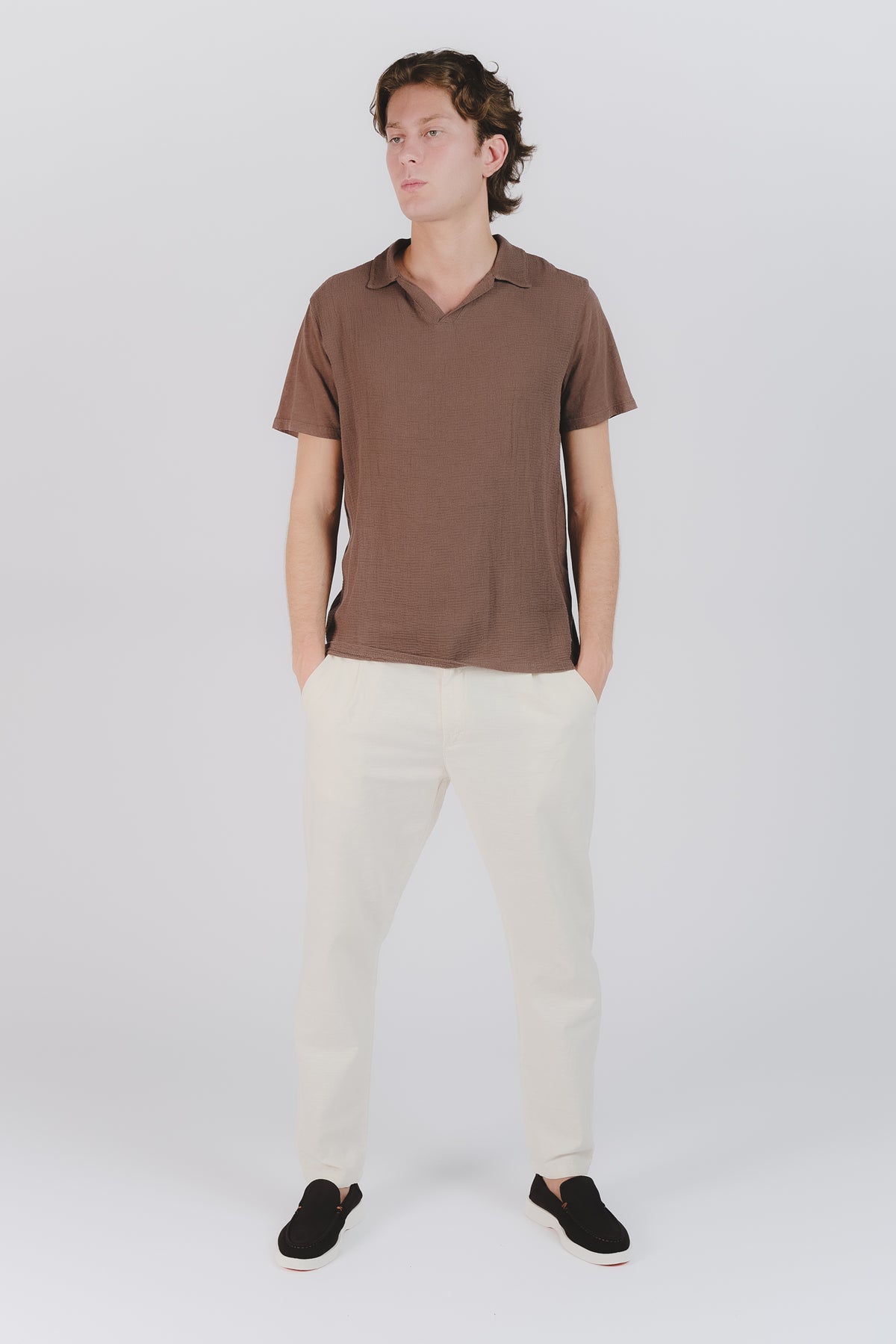 Pantaloni Lino con Bottone Panna man Barone firenze - 2