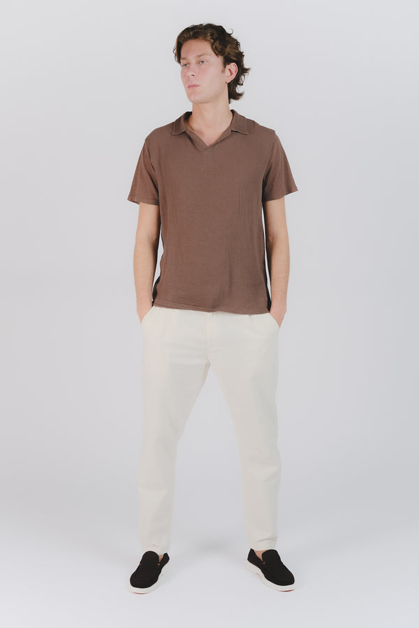 Pantaloni Lino con Bottone Panna man Barone firenze