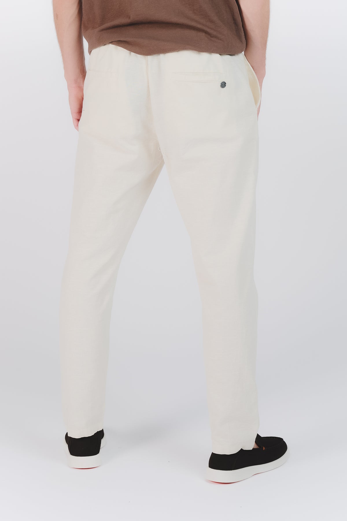 Pantaloni Lino con Bottone Panna man Barone firenze - 3