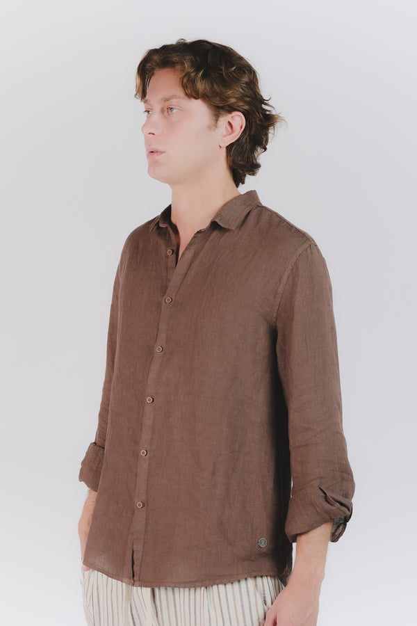 Camicia Uomo Lino Cioccolato man Barone firenze
