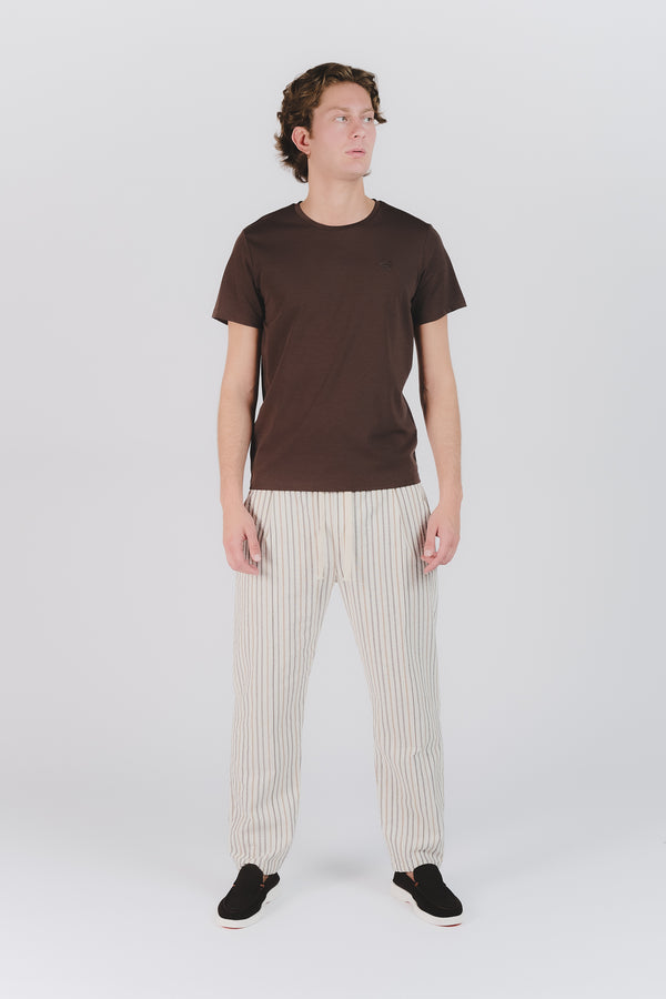 Pantaloni Cotone Righe Crema man Barone firenze