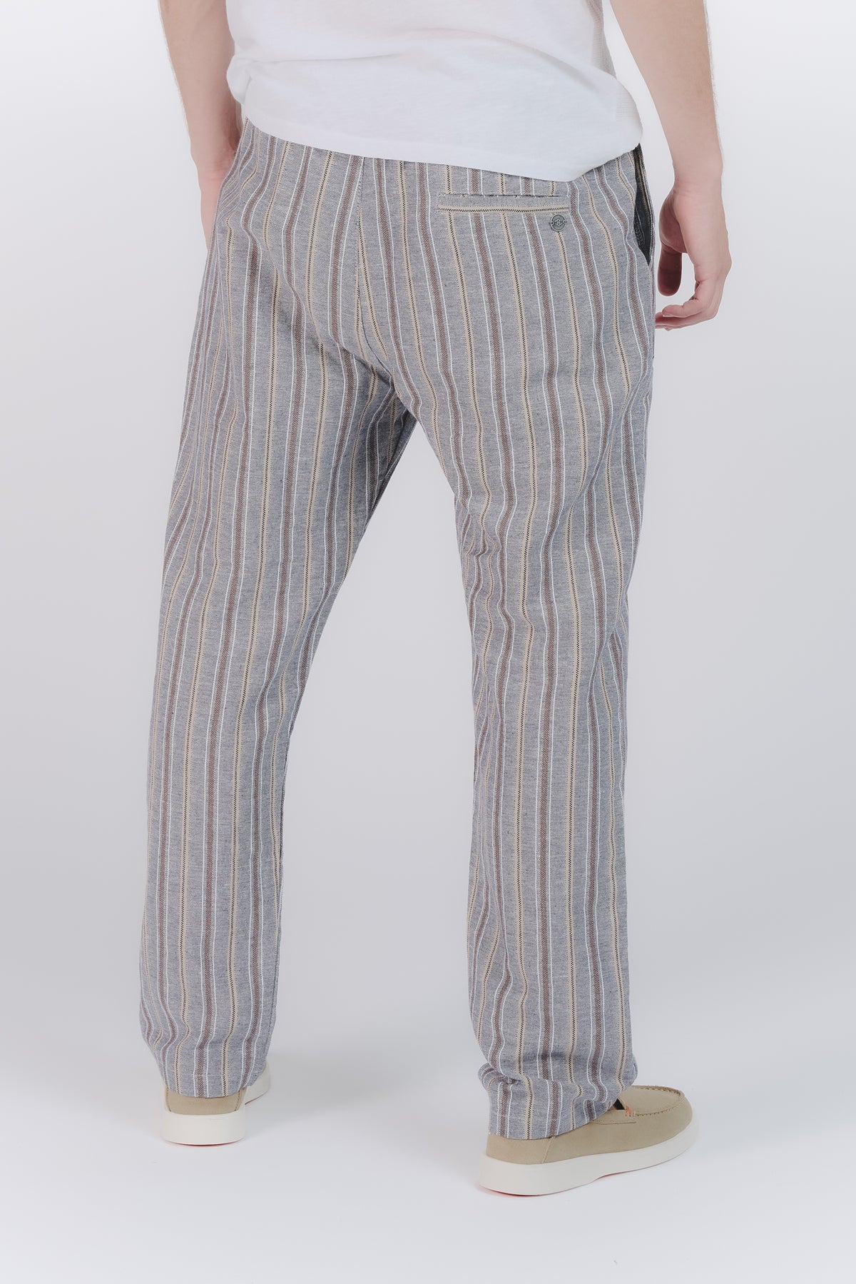 Pantaloni Misto Cotone e Lino a Righe Blu man Barone firenze - 3