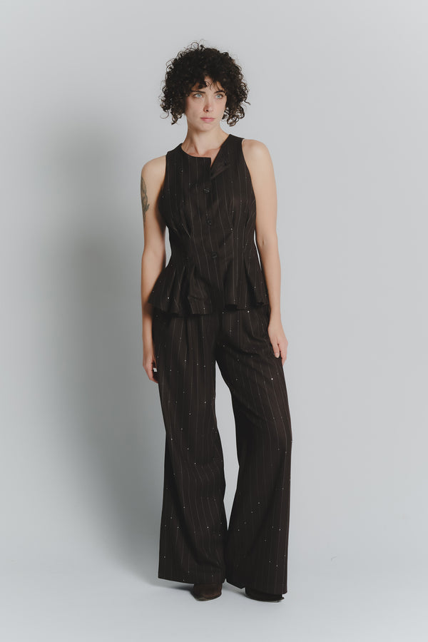 Gilet Gessato Cioccolato con Paillettes woman Barone firenze