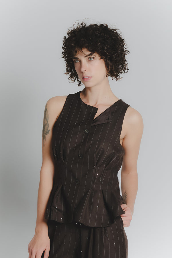 Gilet Gessato Cioccolato con Paillettes woman Barone firenze