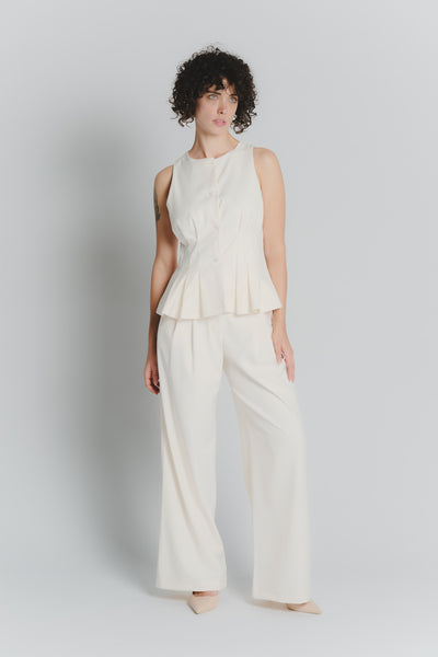 Gilet con Pieghe Panna Donna