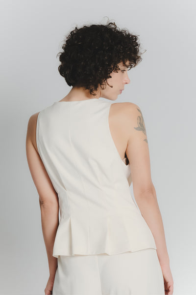 Gilet con Pieghe Panna Donna