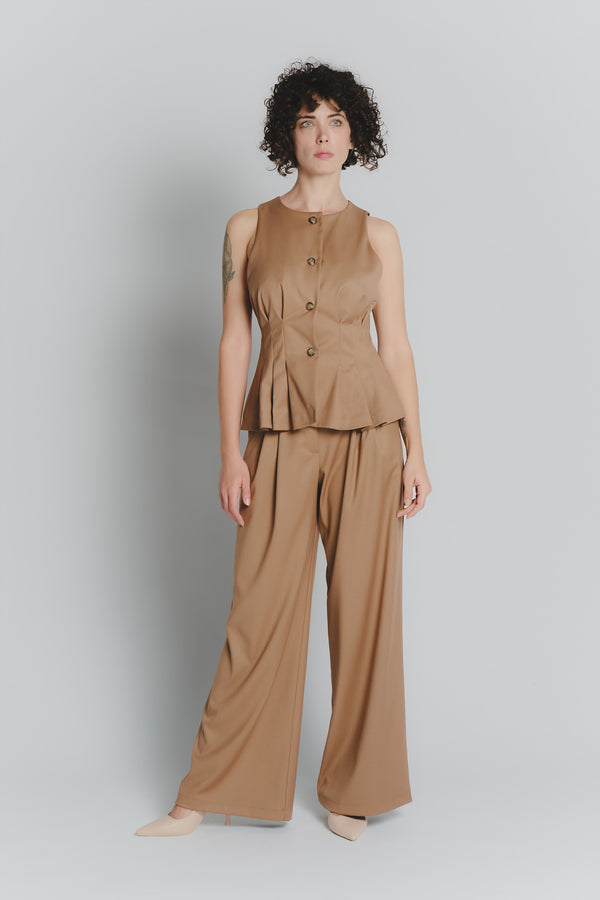 Gilet con Pieghe Cammello Donna woman Barone firenze