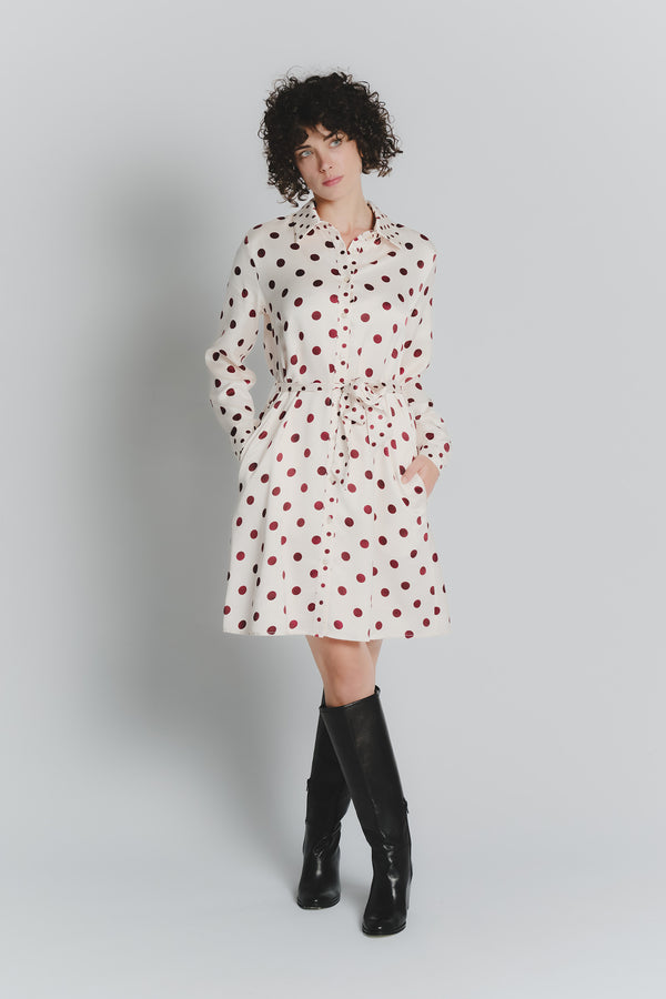 Abito Chemisier Corto a Pois Avorio Rosso Fiorentino Donna woman Barone firenze