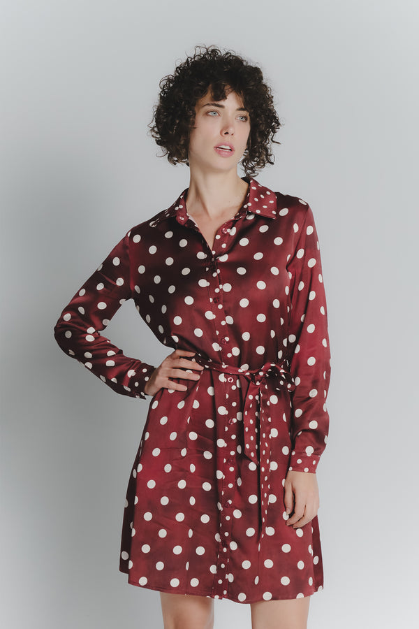 Abito Chemisier Corto a Pois Rosso Fiorentino Avorio Donna woman Barone firenze
