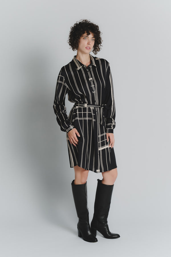 Abito Chemisier Corto Check Nero Beige Donna woman Barone firenze