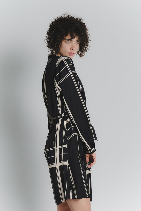 Abito Chemisier Corto Check Nero Beige Donna woman Barone firenze